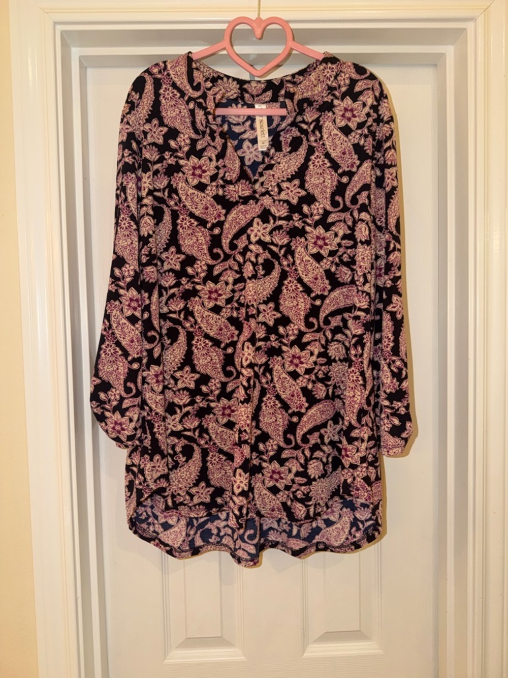 Women’s Black Tunic Blouse with Pink Paisley Floral Print
